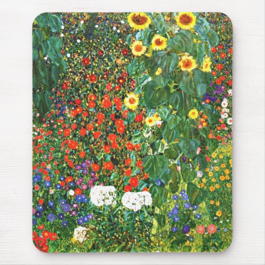 Boerderij tuin met zonnebloemen, kleurrijk kunstwe muismat (Voorkant)