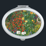 Boerderij tuin met zonnebloemen, kunstschilderij handtas spiegeltje<br><div class="desc">Boerderij tuin met zonnebloemen,  beroemd schilderij van Gustav Klimt</div>