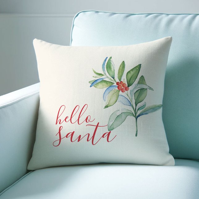 Boerderij Vakantie Kussens Waterverf Holly (Cute Christmas throw pillow botanical watercolor art by Victoria Grigaliunas Do Tell A Belle)