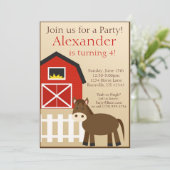 Boerderij van bruin paard - dierendag uitnodiging (Staand voorkant)