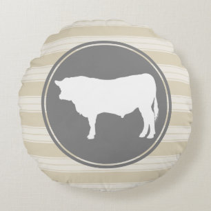 Boerderij van Creamy Tan White Bull Silhouette Rond Kussen