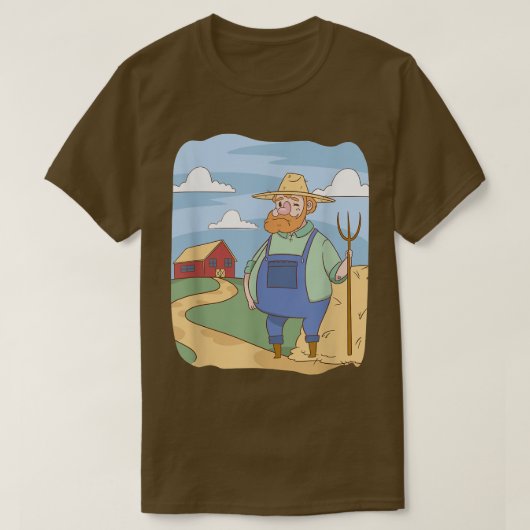 Boerderij van de boer en de Cartoon van Barn T-shirt (Design voorkant)