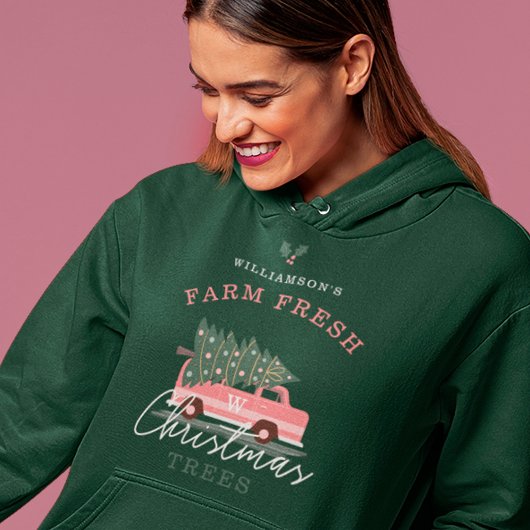 Boerderij van de familie, nieuwe kerstbomen roze R Hoodie
