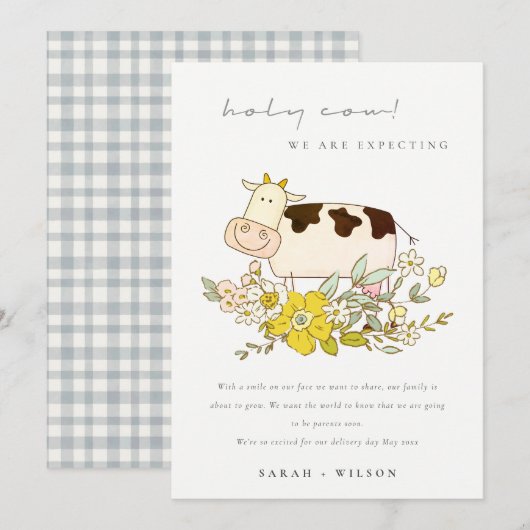 Boerderij van de Heilige Koe Floral Zwangerschap A Bedankkaart (Voorkant / Achterkant)