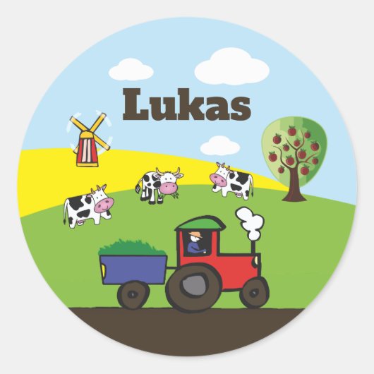 boerderij van de trekker | rond ronde sticker (Voorkant)