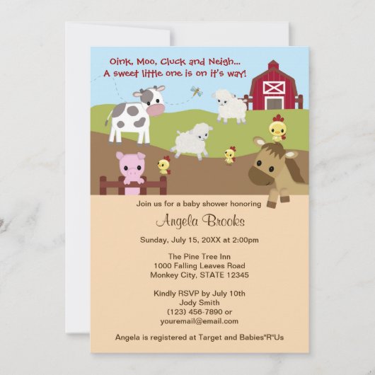 Boerderij van dierlijke Baby shower NEUTRAL AAK Kaart (Voorkant)