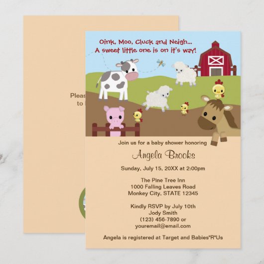 Boerderij van dierlijke Baby shower NEUTRAL AAK Kaart (Voorkant / Achterkant)
