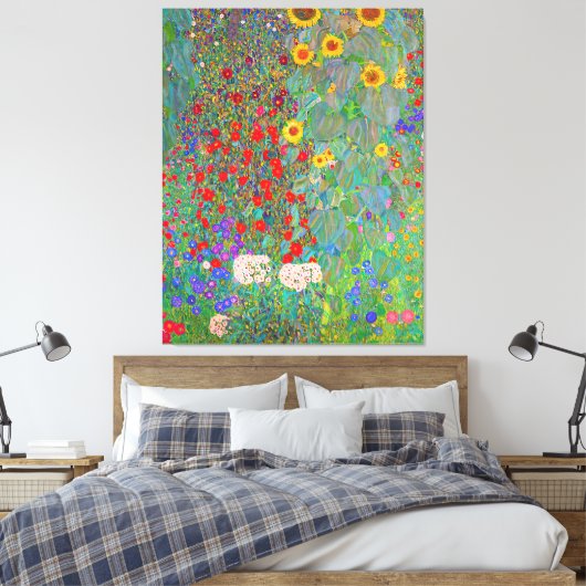 Boerderij van Gustav Klimt met zonnebloemen Canvas Afdruk (Insitu (Slaapkamer))