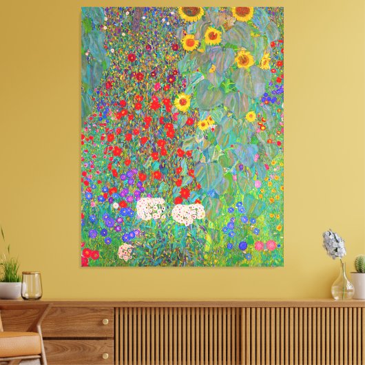 Boerderij van Gustav Klimt met zonnebloemen Canvas Afdruk (Insitu (Woonkamer))