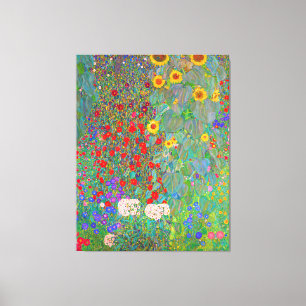Boerderij van Gustav Klimt met zonnebloemen Canvas Afdruk
