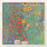 Boerderij van Gustav Klimt met zonnebloemen Glazen Onderzetter<br><div class="desc">Gustav Klimt's Boerderij tuin met zonnebloemen glas Onderzetter.</div>
