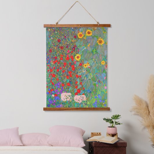 Boerderij van Gustav Klimt met zonnebloemen Hangend Wandkleed (Slaapkamer)