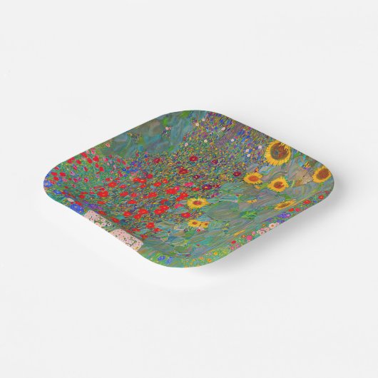 Boerderij van Gustav Klimt met zonnebloemen Papieren Bordje (Gebogen)