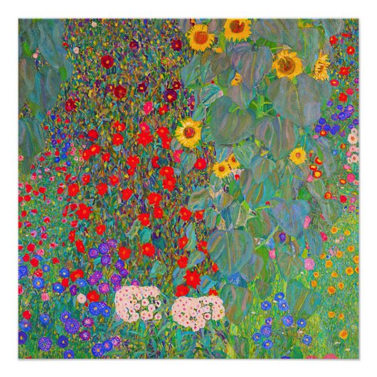 Boerderij van Gustav Klimt met zonnebloemen Perfect Poster (Voorkant)