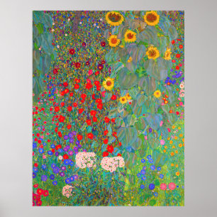 Boerderij van Gustav Klimt met zonnebloemen Poster