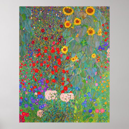 Boerderij van Gustav Klimt met zonnebloemen Poster (Voorkant)