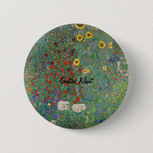 Boerderij van Gustav Klimt met zonnebloemen Ronde Button 5,7 Cm