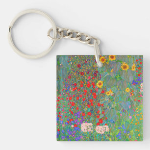 Boerderij van Gustav Klimt met zonnebloemen Sleutelhanger