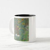 Boerderij van Gustav Klimt met zonnebloemen Tweekleurige Koffiemok (Voorkant links)