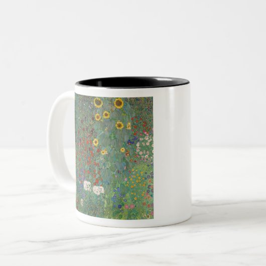 Boerderij van Gustav Klimt met zonnebloemen Tweekleurige Koffiemok (Voorkant links)