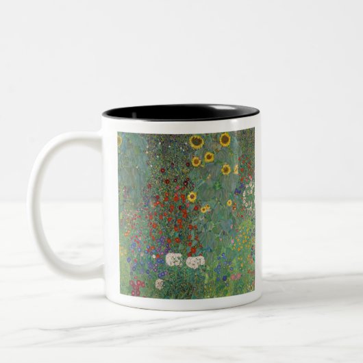Boerderij van Gustav Klimt met zonnebloemen Tweekleurige Koffiemok (Links)