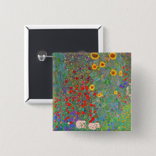 Boerderij van Gustav Klimt met zonnebloemen Vierkante Button 5,1 Cm (Voorkant /achterkant)