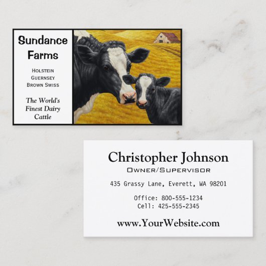 Boerderij van Holstein Dairy Cattle Visitekaartje (Voorkant / Achterkant)