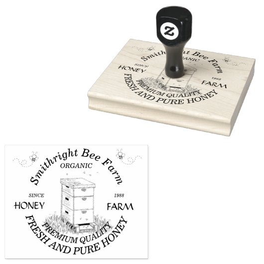 Boerderij van honingbijen met hiefrubberen stempel (Gestempeld)