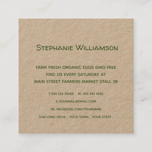 Boerderij van kippen|Landbouwers Markt Organic Egg Vierkante Visitekaartje (Achterkant)