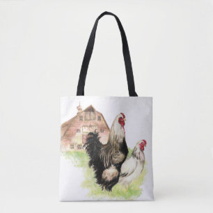 Boerderij van kippen Rooster en Hen Waterverf Tote Bag