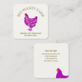 Boerderij van kippen, vers eierretro vierkante visitekaartje (Voorkant / Achterkant)