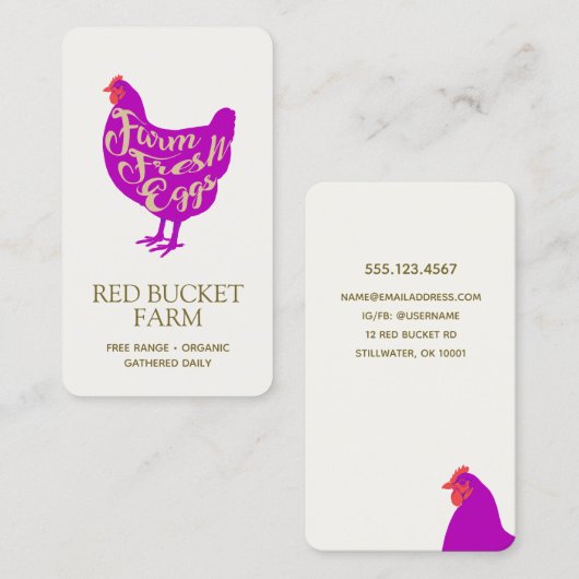 Boerderij van kippen, vers eierretro visitekaartje (Voorkant / Achterkant)