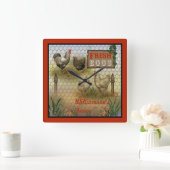 Boerderij van kippen Vintage verse eieren Vierkante Klok (Huis)