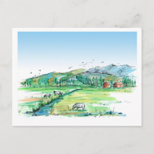 Boerderij van koeien Dierlijke Rode Barn Verplaats Briefkaart