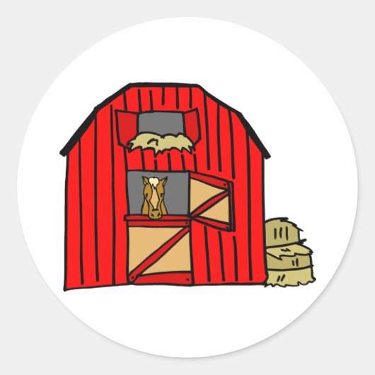 Boerderij van paardenstallen Rood Barn Ronde Sticker (Voorkant)