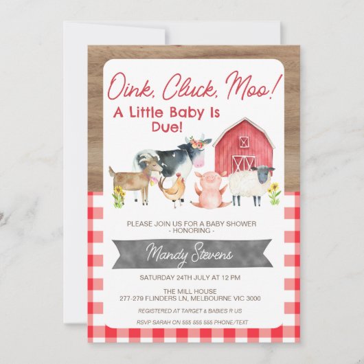 Boerderij van Red Gingham en Wood Baby shower Kaart (Voorkant)