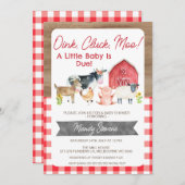 Boerderij van Red Gingham en Wood Baby shower Kaart (Voorkant / Achterkant)