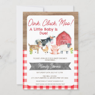 Boerderij van Red Gingham en Wood Baby shower Kaart