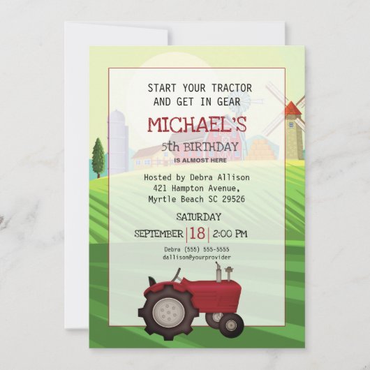 Boerderij van Red Tractor 5th Birthday Kaart (Voorkant)