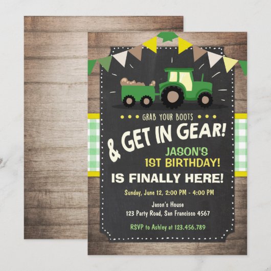 Boerderij van tractorverjaardagsuitnodiging Jongen Kaart (Voorkant / Achterkant)