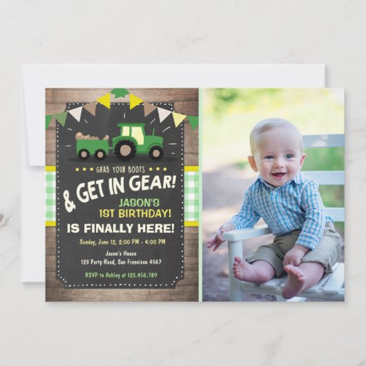 Boerderij van tractorverjaardagsuitnodiging Jongen Kaart (Voorkant)