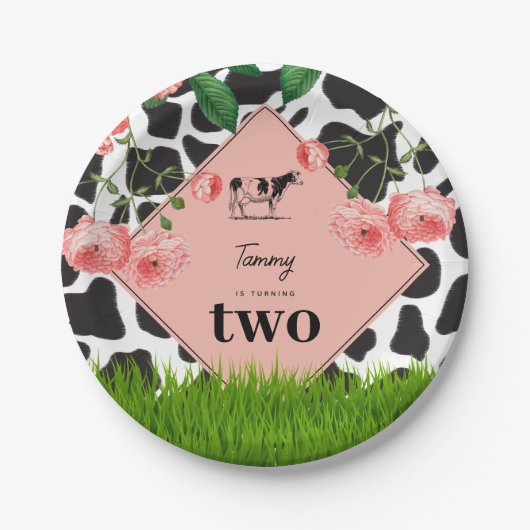 Boerderij van zwarte en witte Koe Papieren Bordje (Voorkant)