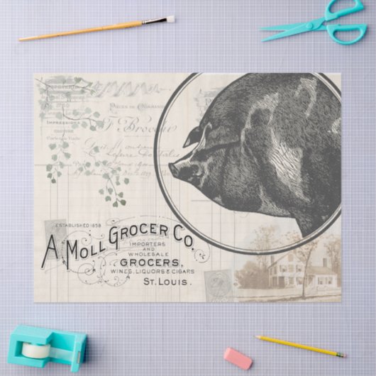 Boerderij Varken Decoupage Tissue Papier Gift Wrap (Craft)