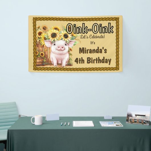 Boerderij Varken Zonnebloemen Barnyard 4e Verjaard Spandoek (Beurs)