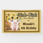 Boerderij Varken Zonnebloemen Barnyard 4e Verjaard Spandoek (Horizontaal)