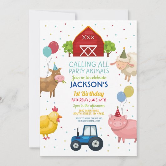 Boerderij Varkens 1e Kids Birthday Blue Tractor Kaart (Voorkant)