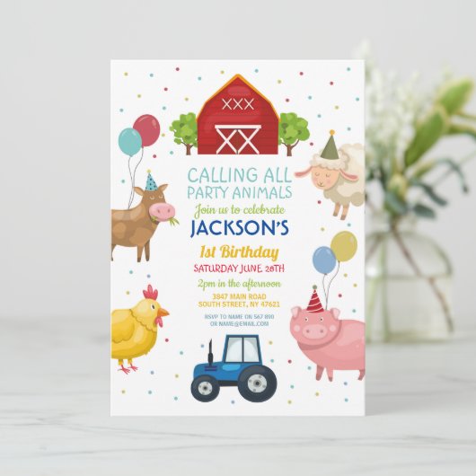 Boerderij Varkens 1e Kids Birthday Blue Tractor Kaart (Staand voorkant)