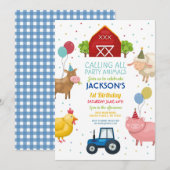 Boerderij Varkens 1e Kids Birthday Blue Tractor Kaart (Voorkant / Achterkant)