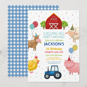 Boerderij Varkens 1e Kids Birthday Blue Tractor Kaart
