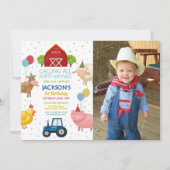 Boerderij Varkens 1e Kids Birthday Blue Tractor Kaart (Voorkant)